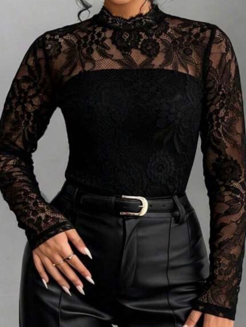 Lace Long-Sleeve Top - Black